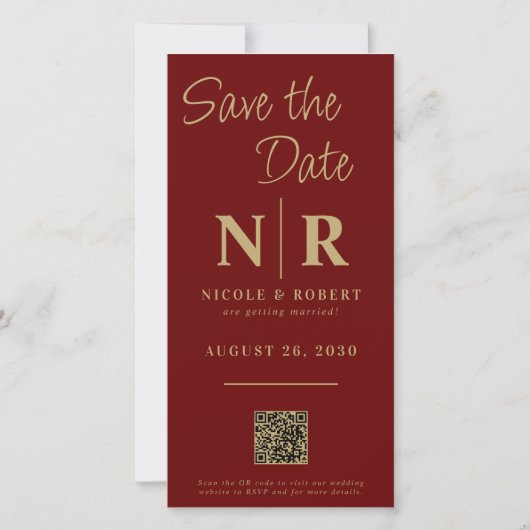 Eleganter Wedding Monogram Foto Strip QR Code Save The Date (Rückseite)