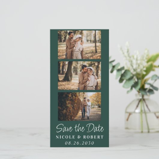 Eleganter Wedding Monogram Foto Strip QR Code Save The Date (Stehend Vorderseite)