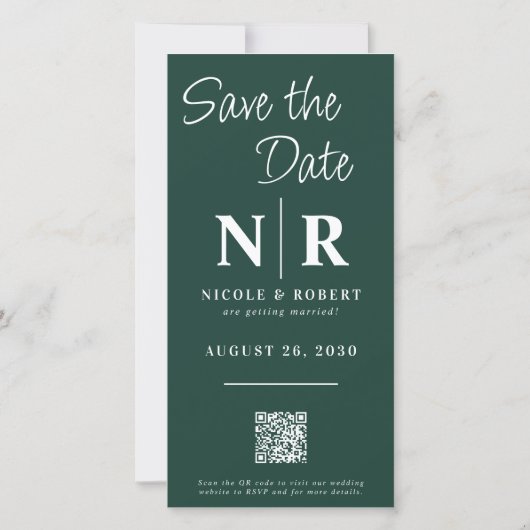 Eleganter Wedding Monogram Foto Strip QR Code Save The Date (Rückseite)
