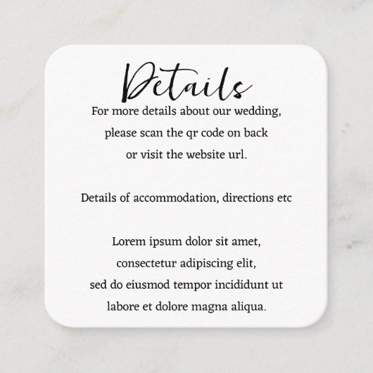 Eleganter Wedding Schlicht Simple QR Code Begleitkarte (Vorderseite)