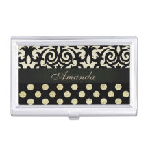 Eleganter weiblicher schwarzer Damast u. Tupfen