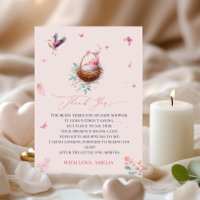 Eleganter weich rosa Storch Dankeschön Karte