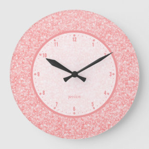 Eleganter weicher rosa Glitzer und Glitzern Große Wanduhr