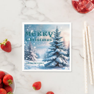 Eleganter Weihnachten Xmas Winter Kiefernwald Hol Serviette