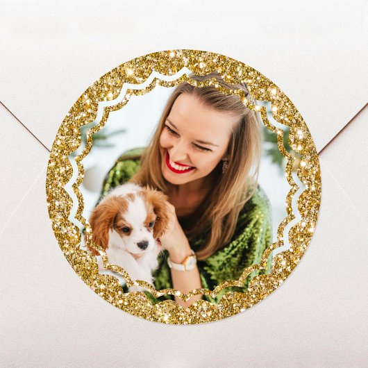 Eleganter Weihnachts Custom Foto Gold Imitats Glit Runder Aufkleber