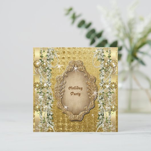 Eleganter Weihnachts-"Feiertag"-goldener Brauch Einladung (Stehend Vorderseite)