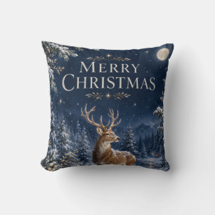 Eleganter Weihnachts Hirsch, Vintage-Waldgravur Kissen