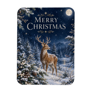 Eleganter Weihnachts Hirsch, Vintage-Waldgravur Magnet