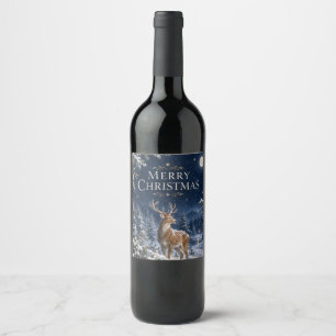 Eleganter Weihnachts Hirsch, Vintage-Waldgravur Weinetikett