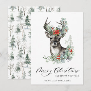 Eleganter Weihnachts-Hirsch-Weihnachtsstern-Gruß Feiertagskarte