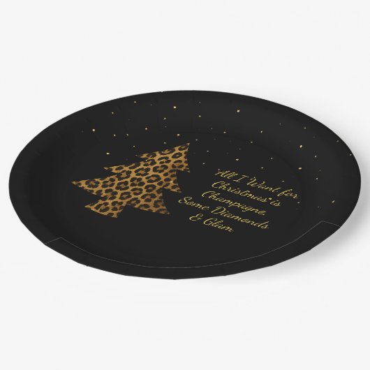 Eleganter Weihnachts-Leoparden-Baum-Design Pappteller (Schrägansicht)