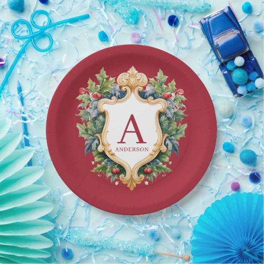 Eleganter Weihnachts-Monogramm-Brief Pappteller (Party)