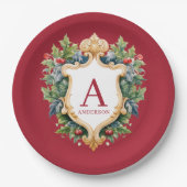 Eleganter Weihnachts-Monogramm-Brief Pappteller (Vorderseite)