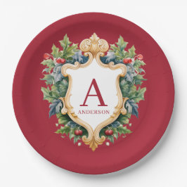 Eleganter Weihnachts-Monogramm-Brief Pappteller