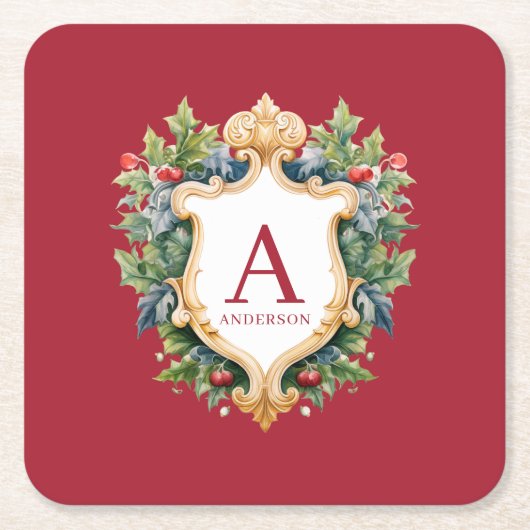 Eleganter Weihnachts-Monogramm-Brief Rechteckiger Pappuntersetzer (Vorderseite)