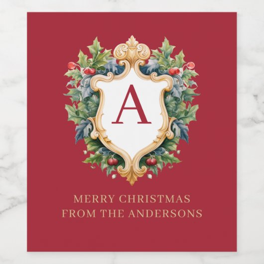 Eleganter Weihnachts-Monogramm-Brief Weinetikett (Einzelnes Label)