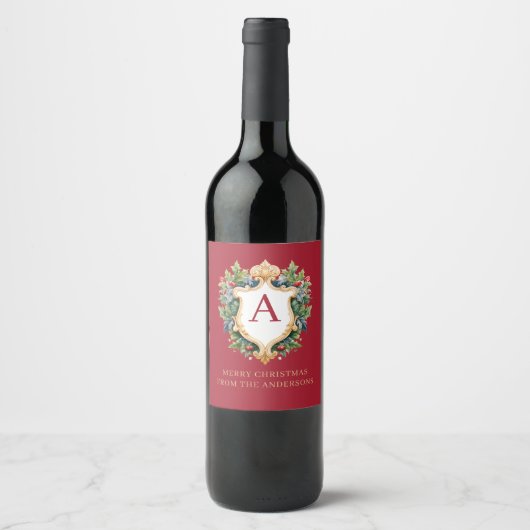 Eleganter Weihnachts-Monogramm-Brief Weinetikett (Vorderseite)
