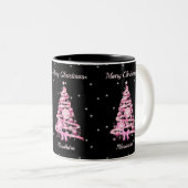 Eleganter Weihnachts-Rosa Tree Individuelle Name B Zweifarbige Tasse (VorderseiteRechts)