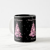 Eleganter Weihnachts-Rosa Tree Individuelle Name B Zweifarbige Tasse (Vorderseite Links)