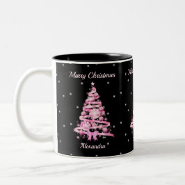 Eleganter Weihnachts-Rosa Tree Individuelle Name B Zweifarbige Tasse