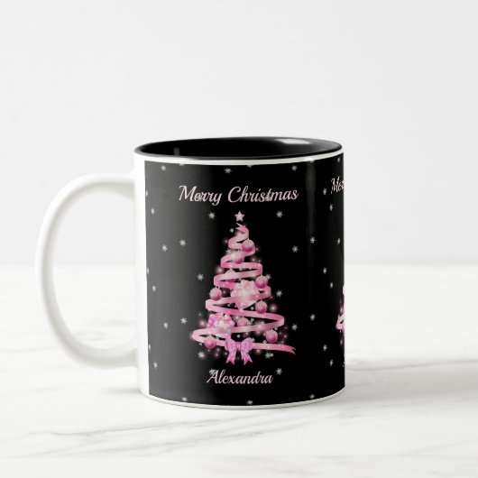 Eleganter Weihnachts-Rosa Tree Individuelle Name B Zweifarbige Tasse (Links)