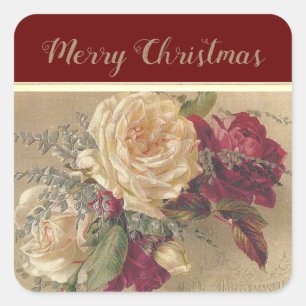 Eleganter Weihnachts-Rose Quadratischer Aufkleber