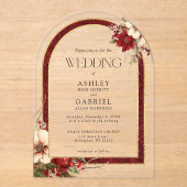 Eleganter Weihnachts-Rote Damask Blumenstrauß Acryleinladungen (Vorderseite)