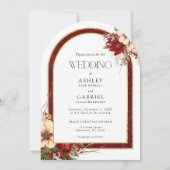 Eleganter Weihnachts-Rote Damask Blumenstrauß Einladung (Vorderseite)