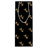 Eleganter Weihnachts Trumpet Angel Black Gold Look Geschenktüte Für Weinflaschen (Rückseite)