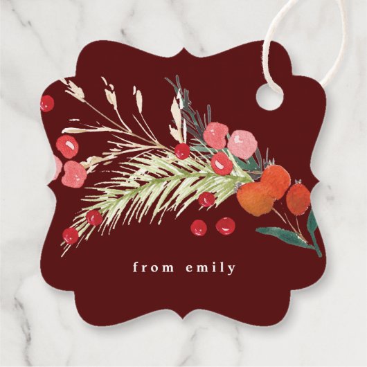 Eleganter Weihnachts-Urlaub in Florals Geschenkanhänger (Rückseite)