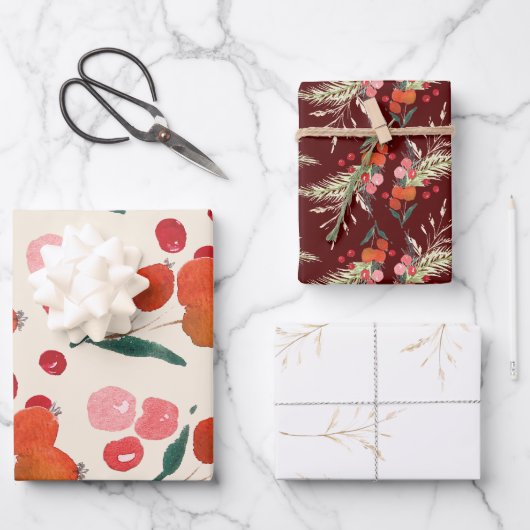 Eleganter Weihnachts-Urlaub in Florals Geschenkpapier Set (Vorderseite)