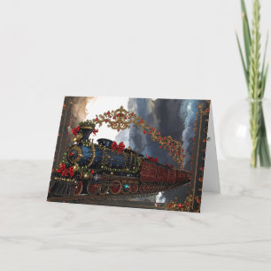 Eleganter Weihnachts-Victorian-Steampunk-Dampfzug Feiertagskarte