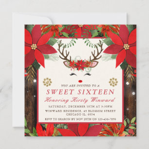 Eleganter Weihnachts-Weihnachtsstern-Rentier Sweet Einladung