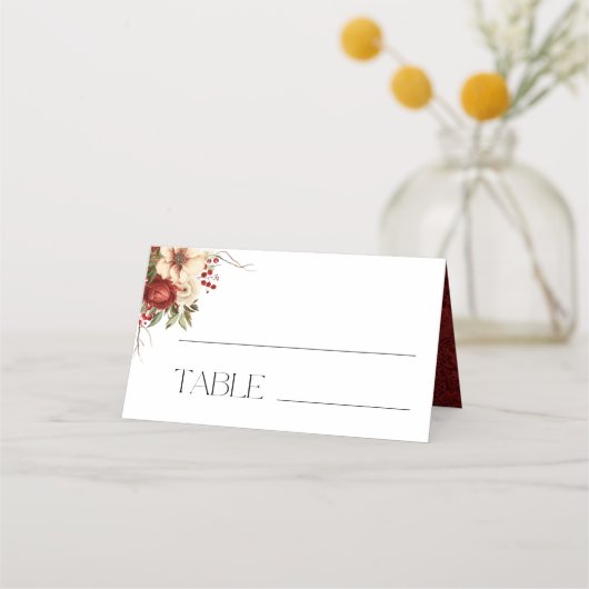 Eleganter Weihnachts Winter Floral Platzkarte (Rückseite)