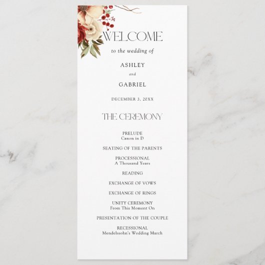 Eleganter Weihnachts Winter Floral Programm (Vorderseite)