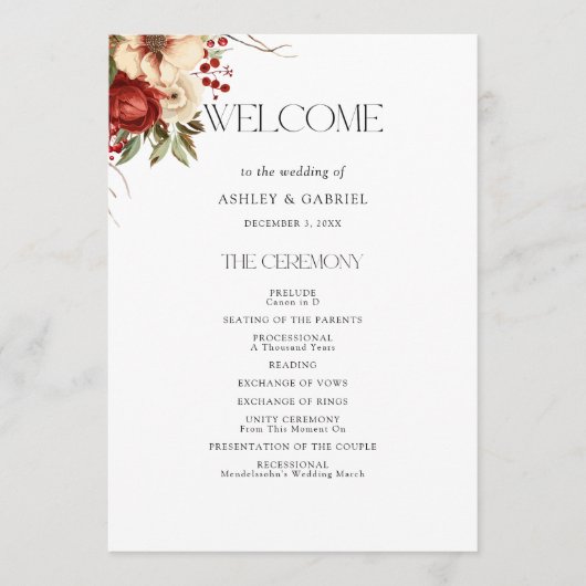 Eleganter Weihnachts Winter Floral Programm (Vorderseite)