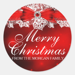 Eleganter Weihnachtsaufkleber für Lace & Bow Runder Aufkleber