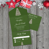Eleganter Weihnachtsbaum auf dunkelgrüner Hochzeit All In One Einladung