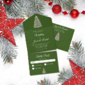 Eleganter Weihnachtsbaum auf dunkelgrüner Hochzeit All In One Einladung