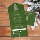Eleganter Weihnachtsbaum auf dunkelgrüner Hochzeit All In One Einladung