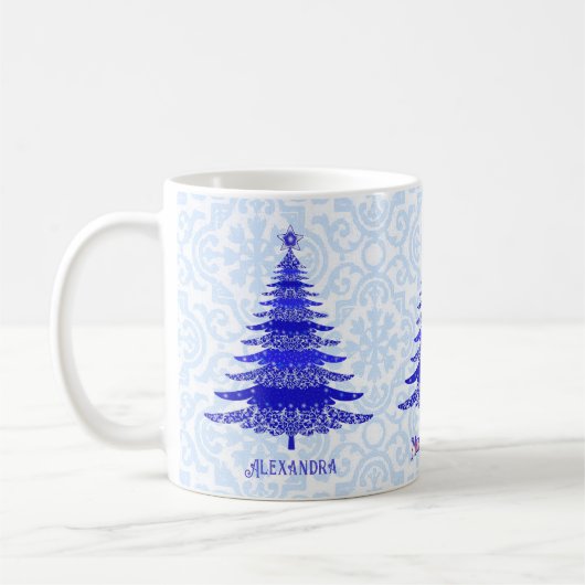 Eleganter Weihnachtsbaum Blaue Personalisierte Sch Kaffeetasse (Links)