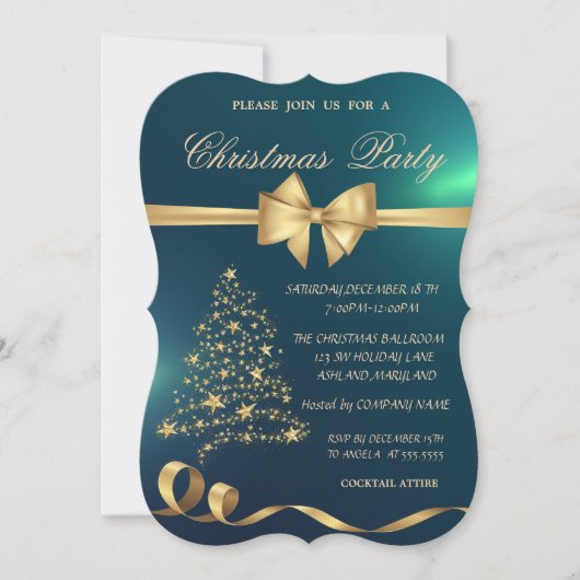 Eleganter Weihnachtsbaum, Bow Green Christmas Part Einladung (Vorderseite)