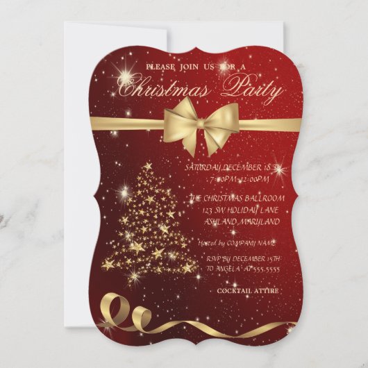 Eleganter Weihnachtsbaum, Bow, Rot, Weihnachten Pa Einladung (Vorderseite)