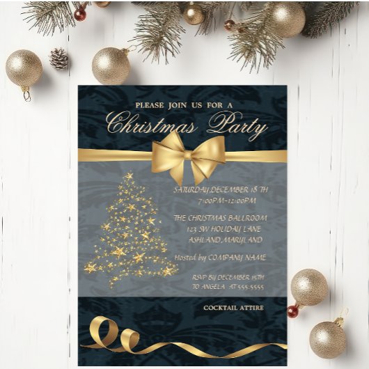 Eleganter Weihnachtsbaum, Bow, Weihnachts-Party Einladung