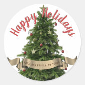 Eleganter Weihnachtsbaum Custom Happy Holidays Runder Aufkleber (Vorderseite)