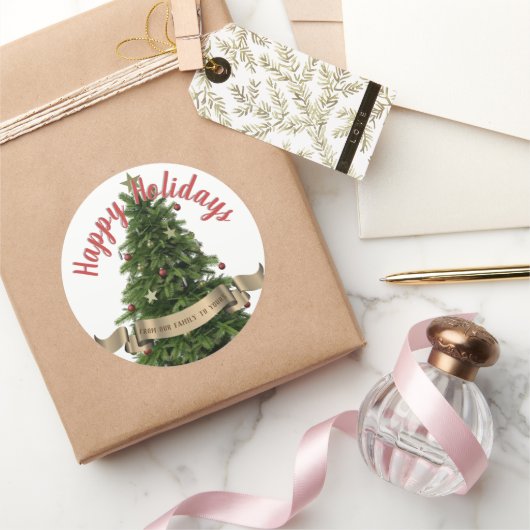 Eleganter Weihnachtsbaum Custom Happy Holidays Runder Aufkleber (Schenken)