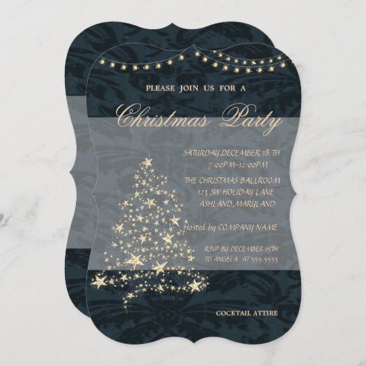 Eleganter Weihnachtsbaum, Damaske, Weihnachts-Part Einladung (Vorne/Hinten)