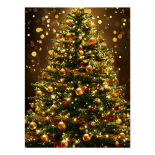 Eleganter Weihnachtsbaum, dekoriert mit Lichtern Poster