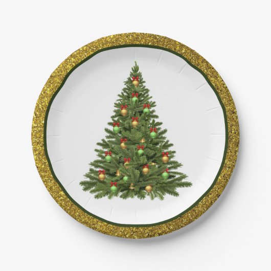 Eleganter Weihnachtsbaum / Gold Glitzer Paper Plat Pappteller (Vorderseite)