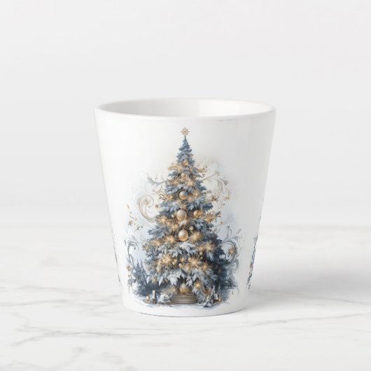 Eleganter Weihnachtsbaum Gold Ornamente Schnee Milchtasse (Vorderseite)